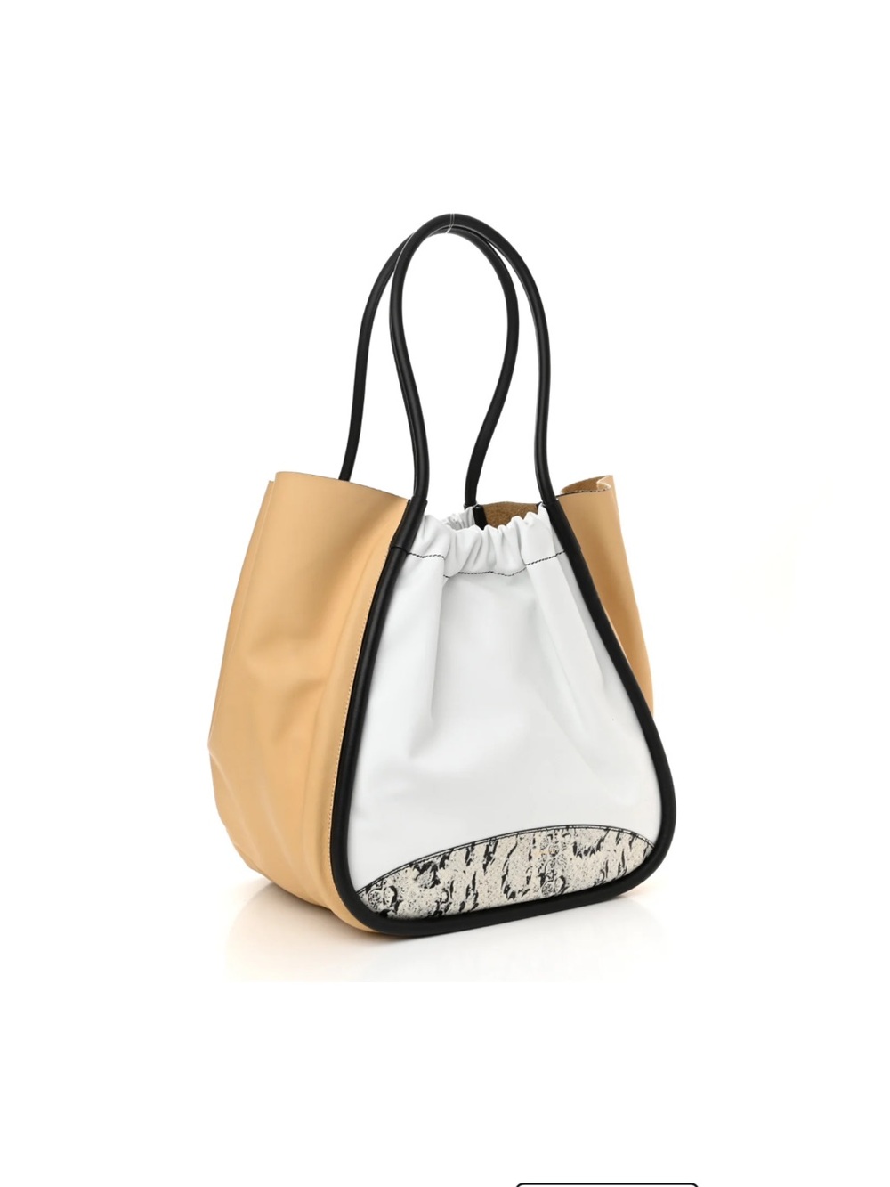 Proenza Schouler NWT Calfskin Snakeskin Embossed XL Ruched Tote Beige White